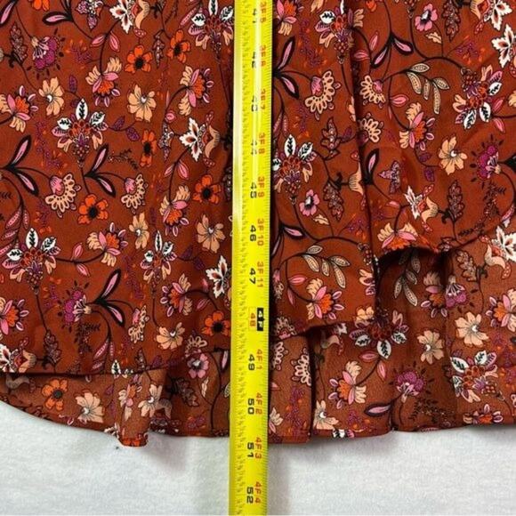 Nanette Lepore Dress Women's 8 Brown Rust Floral Tiered Wrap Front Breezy Maxi - Picture 7 of 14